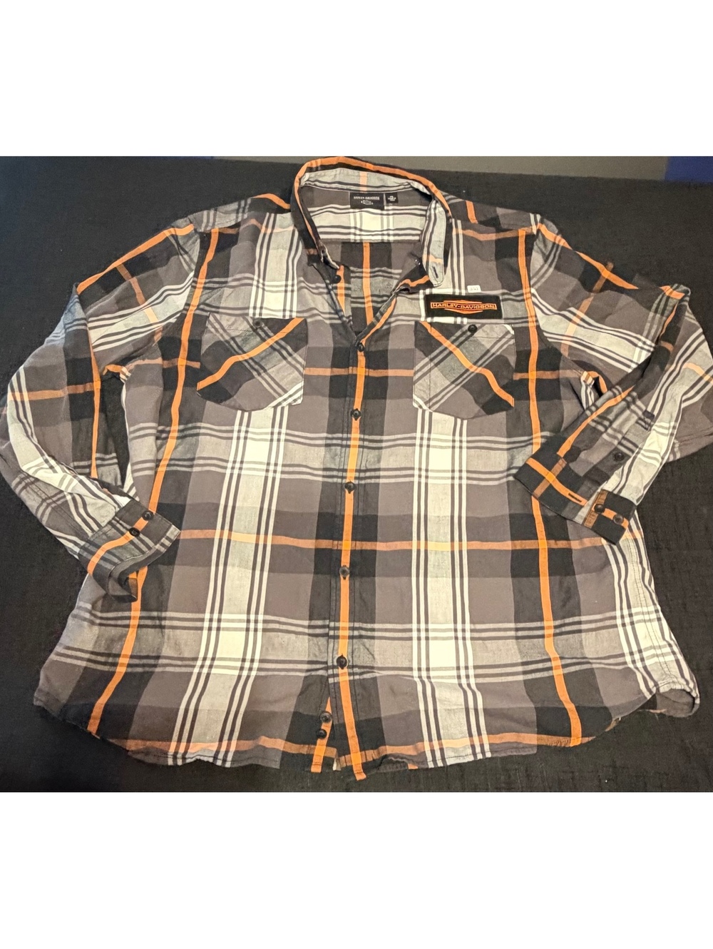 Harley-Davidson Men's Plaid Button-Up Shirt Size XXXL Gray Orange Black